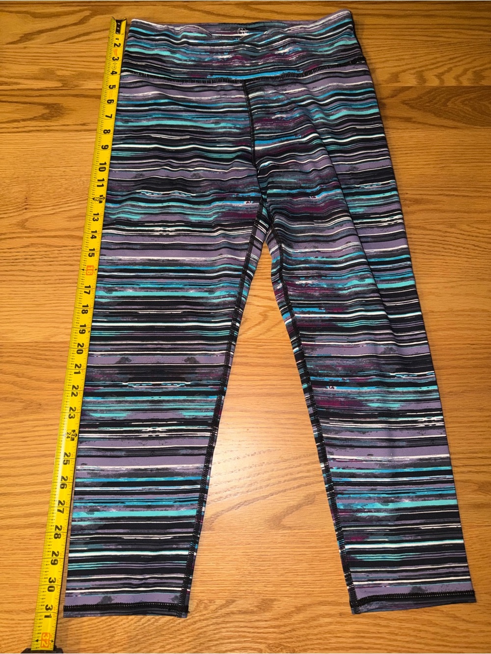 Thread 4 Thought Crop Women’s Striped Active Leggings - Teal, Purple, Black
